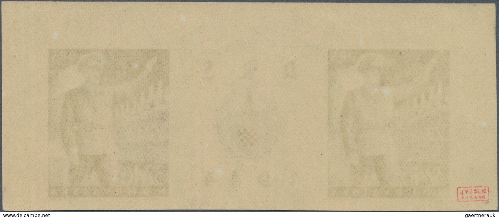 Kroatien: 1944, National Labour Service, Three Imperforate Colour Trial Gutter Pairs: 3.50k.+1k. Bro - Kroatien