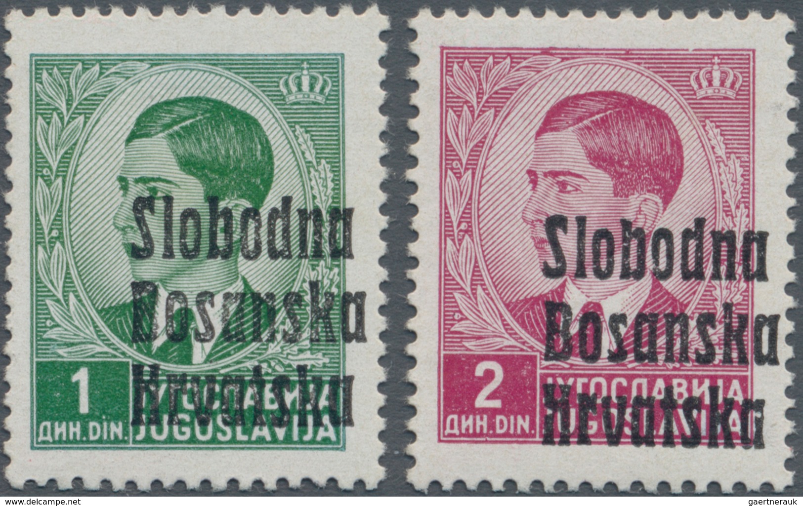 Kroatien - Lokalausgaben: Banja-Luka: 1941, 1din. Green And 2din. Purple-carmine, Two Values With Ov - Croatia