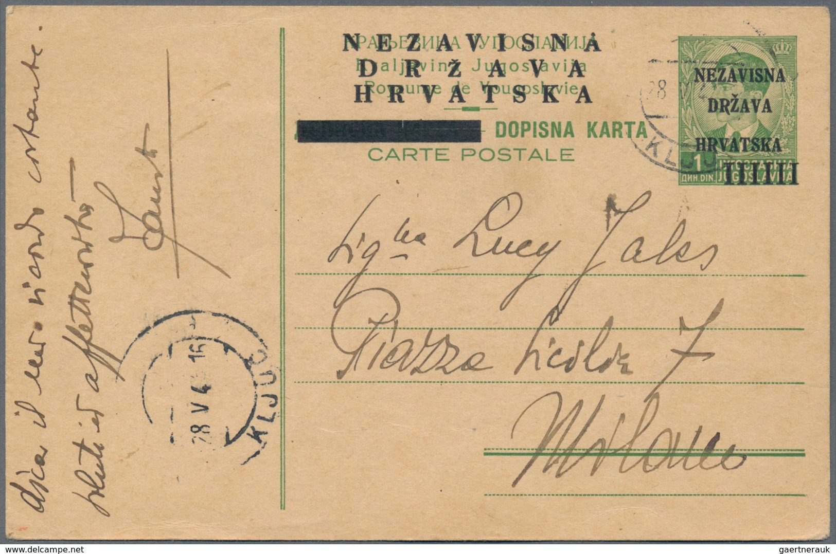 Kroatien - Ganzsachen: 1941, Card 1din. Green With Overprint, Three Commercially Used Pieces With Co - Croatia
