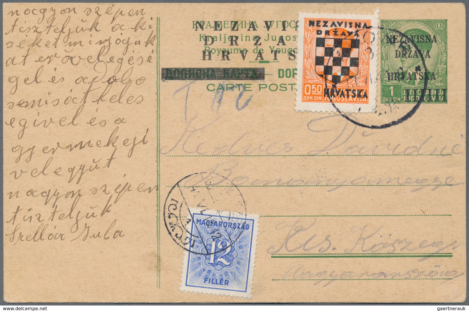 Kroatien - Ganzsachen: 1941, Card 1din. Green With Overprint, Three Commercially Used Pieces With Co - Croatia