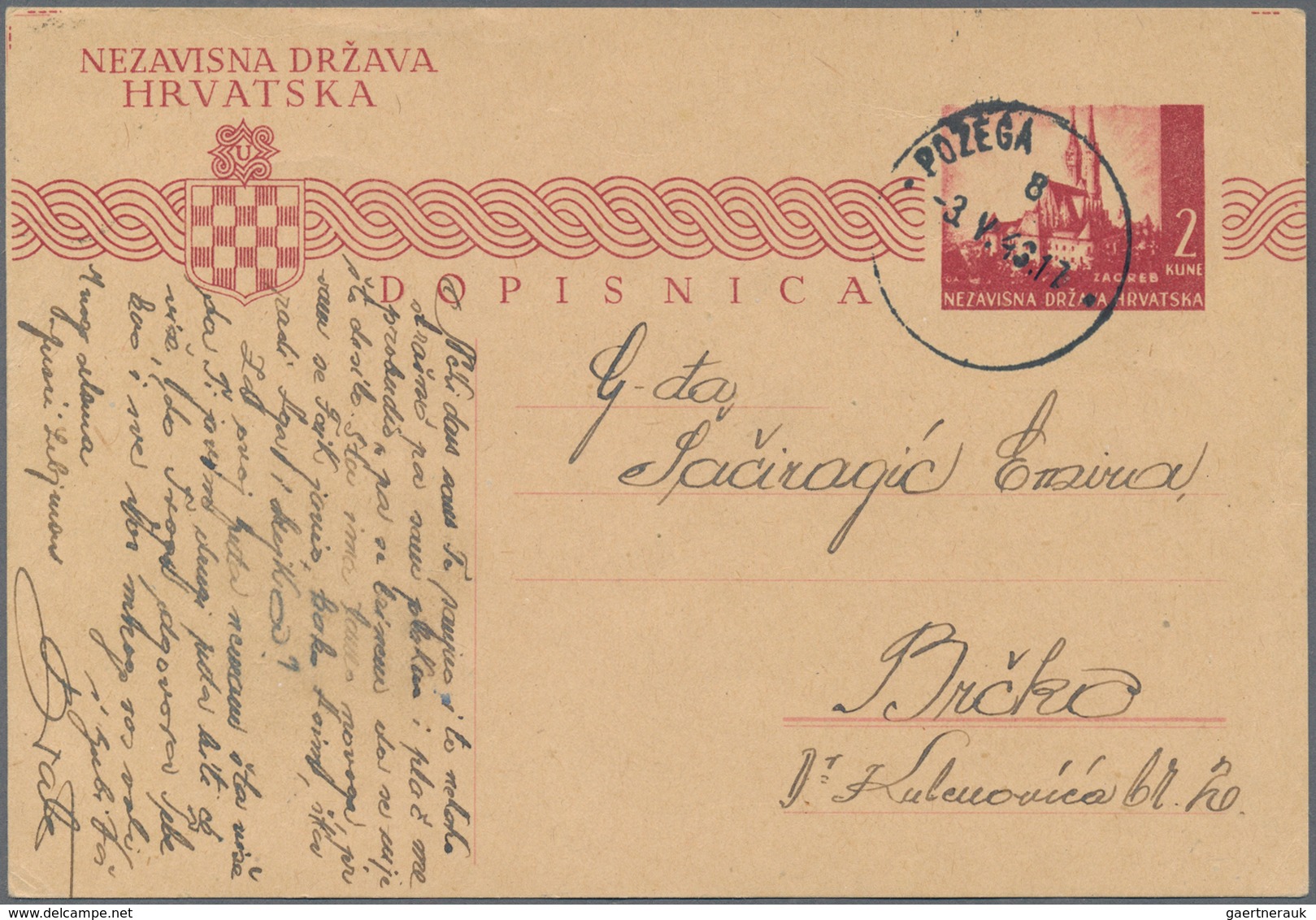 Kroatien - Ganzsachen: 1941/1943, POZEGA (SLAVONSKA), Two Commercially Used Stationery Cards: Foreru - Croatia