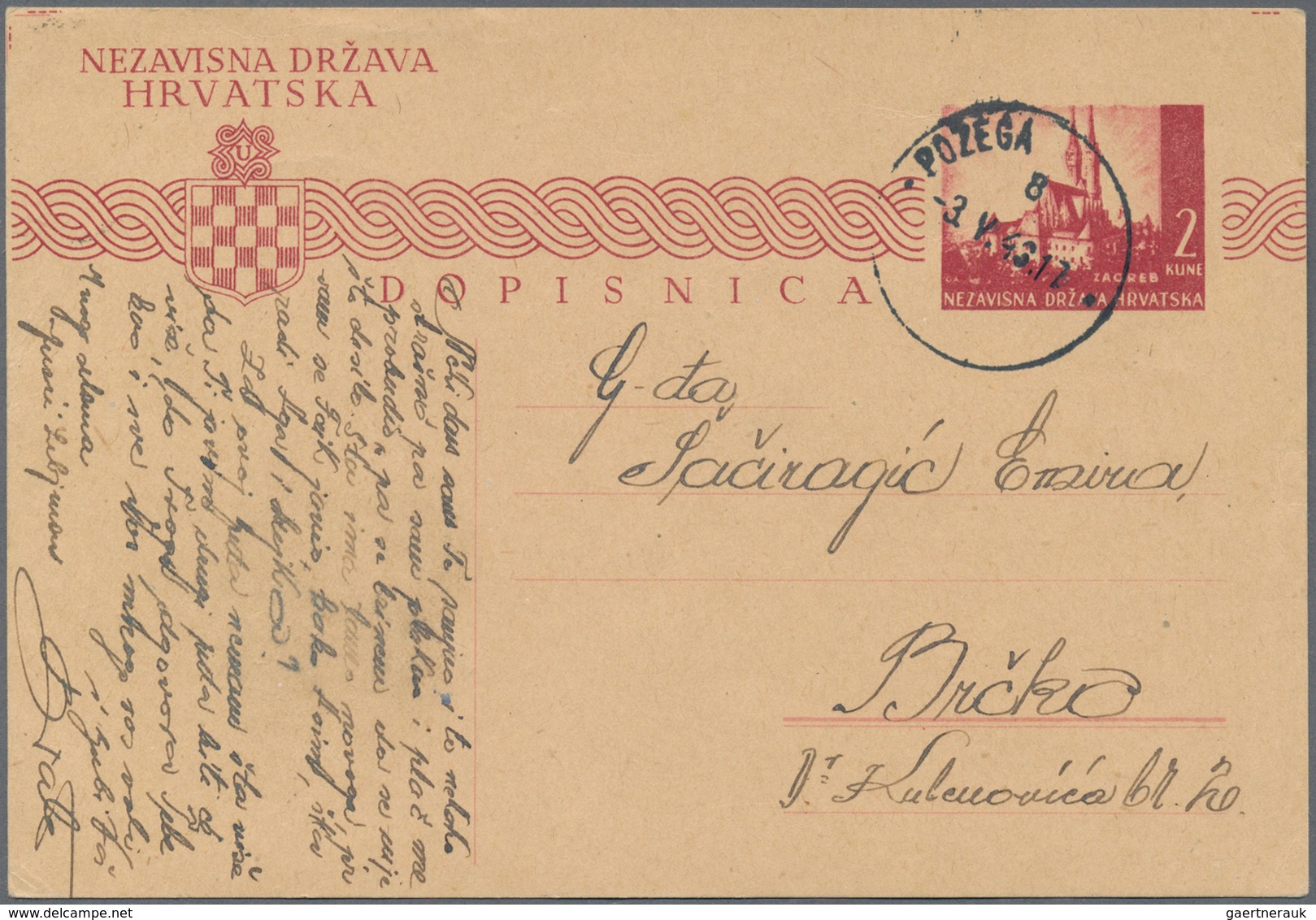 Kroatien - Ganzsachen: 1941/1943, POZEGA (SLAVONSKA), Two Commercially Used Stationery Cards: Foreru - Kroatien