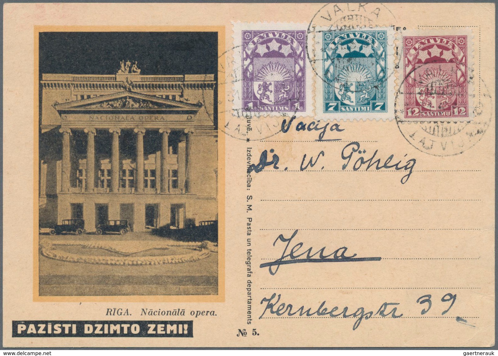 Lettland: 1929 Pictured (view Of National Opera In Riga) Formular Card From Valka (divided Border To - Latvia