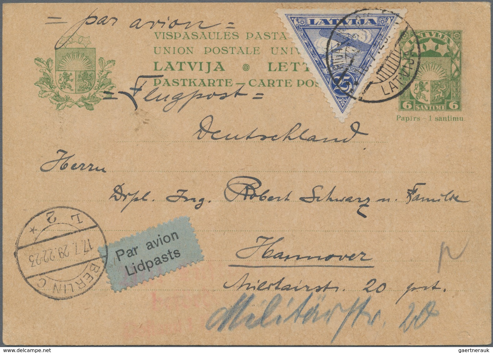 Lettland - Ganzsachen: 1929/30, Two Commercially Used Postal Stationery Cards 6 Santimi Green On Buf - Latvia