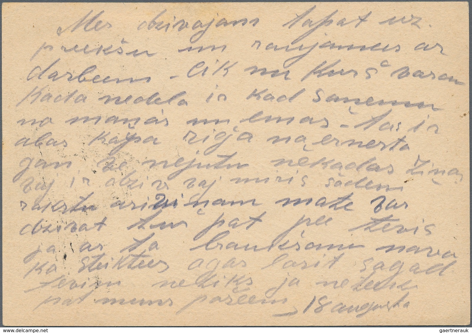 Lettland - Ganzsachen: 1941.23.08., Used Postal Stationery Card 10 Sant. Darkgreen On Gream, The Usa - Latvia
