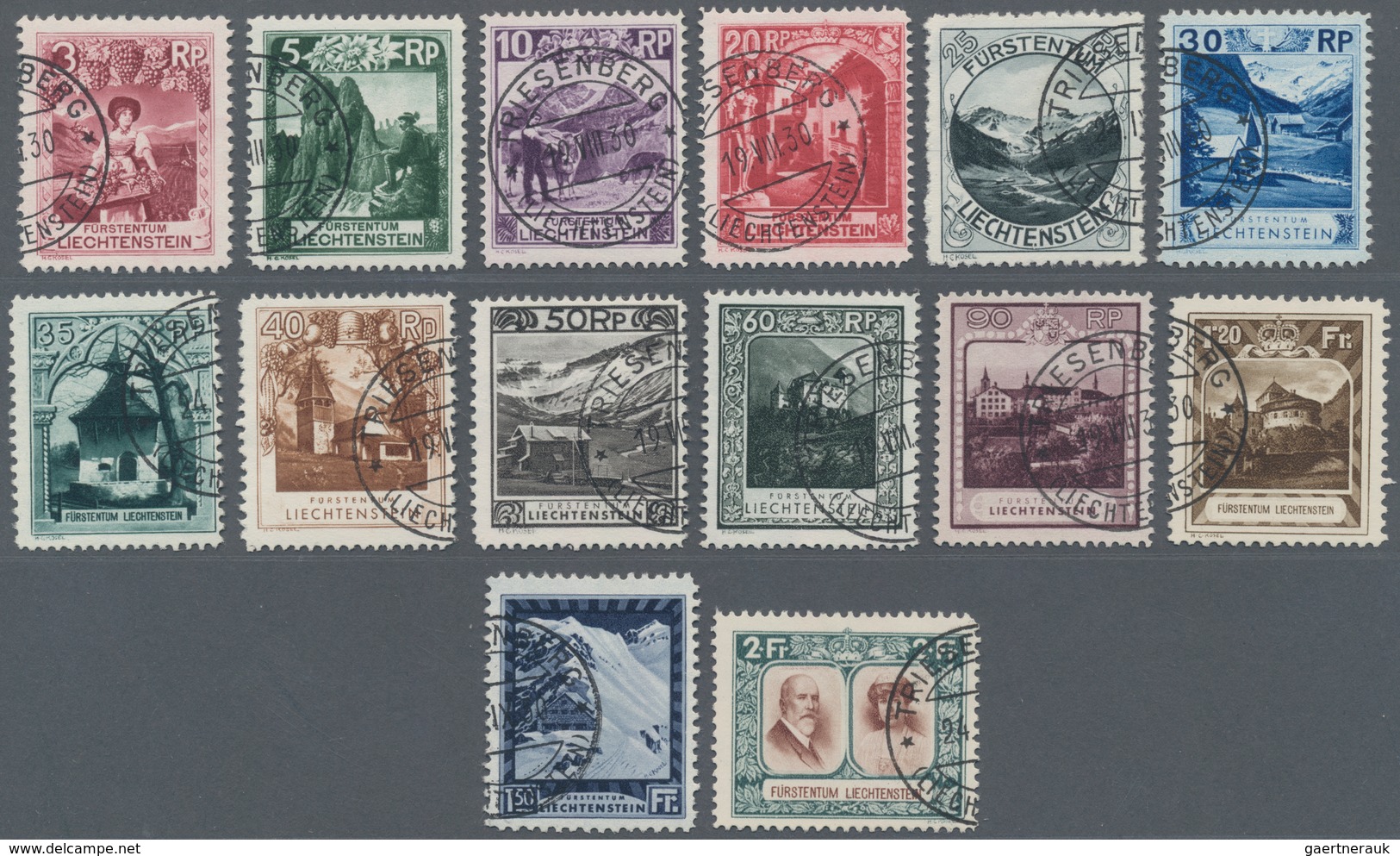 Liechtenstein: 1931, Landschaften Sauber Rundgestempelte Serie Mit 14 Werten, Wie üblich Teils Etwas - Covers & Documents