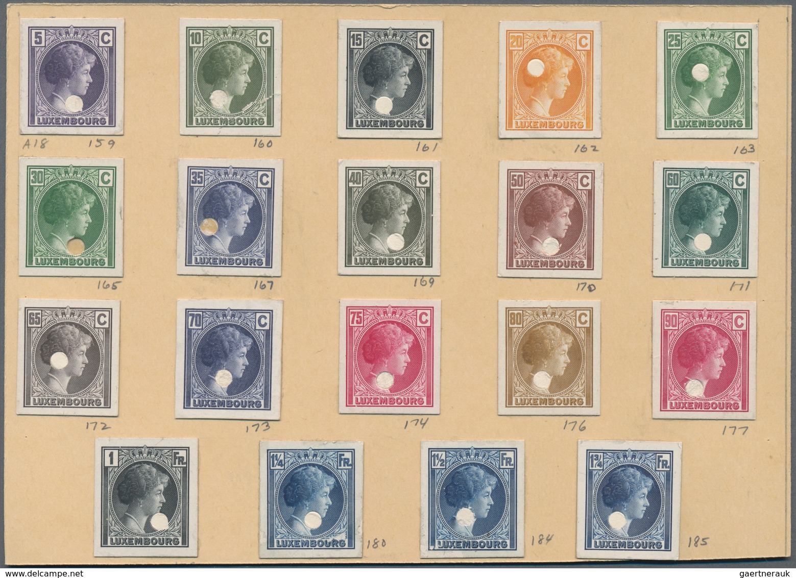 Luxemburg: 1926/1935. Rare! Lot Of 19 Different Values Each With SPECIMEN Hole From Four Definitives - Other & Unclassified