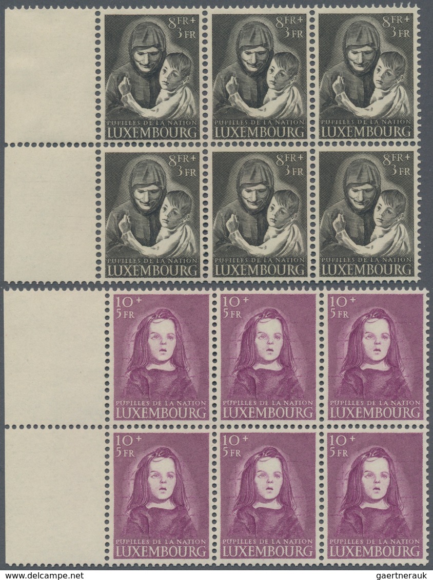 Luxemburg: 1950, War Orphans Complete Set Of Six In Blocks Of Six From Left Margins, Mint Never Hing - Sonstige & Ohne Zuordnung