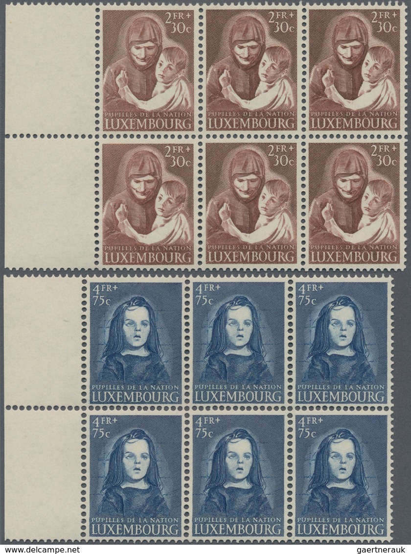 Luxemburg: 1950, War Orphans Complete Set Of Six In Blocks Of Six From Left Margins, Mint Never Hing - Sonstige & Ohne Zuordnung