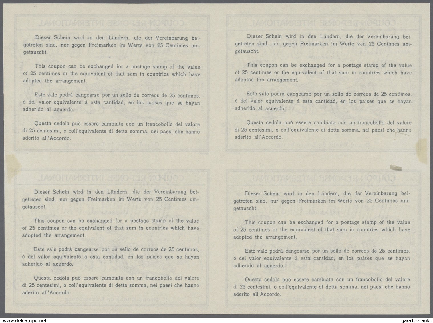 Luxemburg - Ganzsachen: 1911. International Reply Coupon 37½ Centimes (Rom Type) In An Unused Block - Ganzsachen