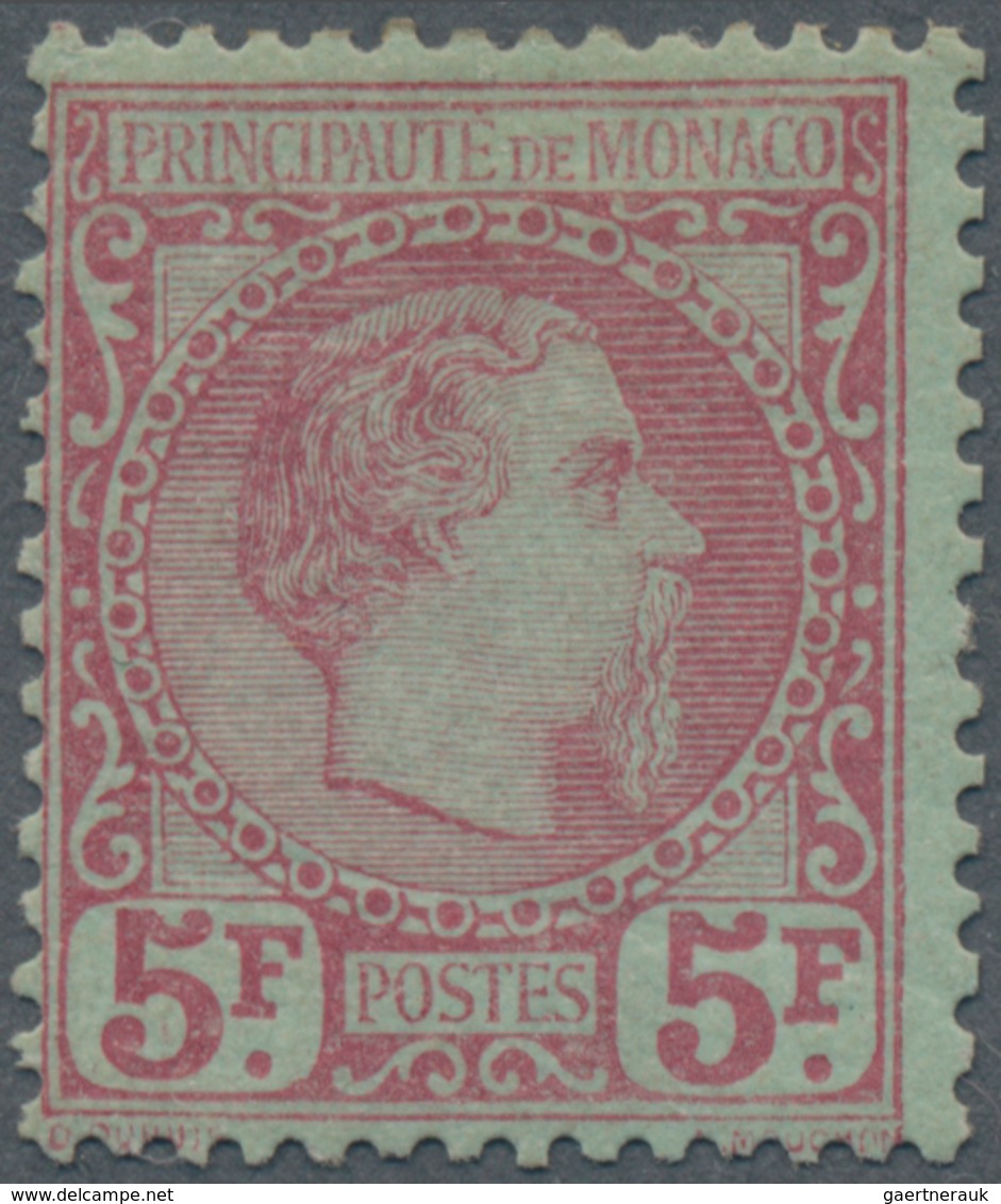 Monaco: 1885, Definitives Charles, 5fr. Carmine On Green, Fresh Colour An Well Perforated, Mint Orig - Unused Stamps