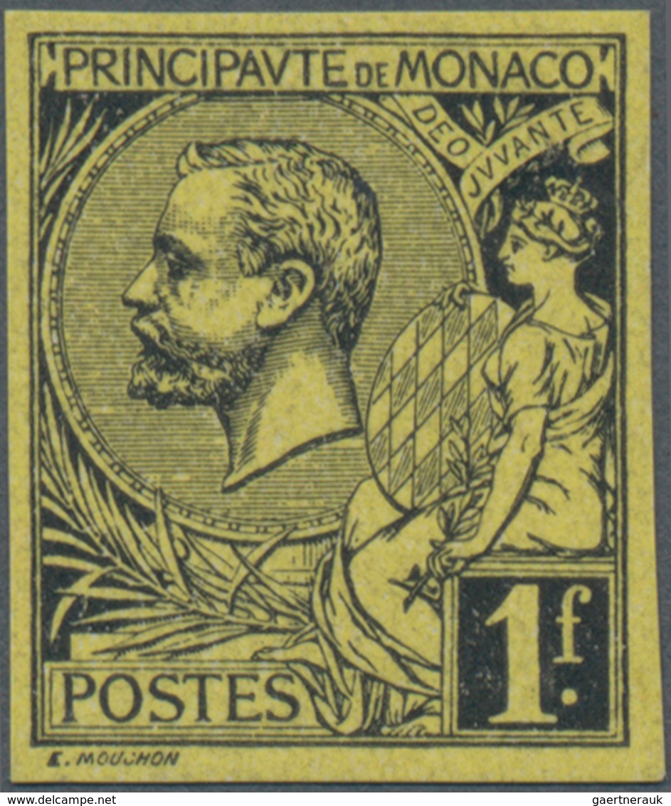 Monaco: 1891, Prince Albert I. 1fr. Black On Yellow IMPERFORATE Single On Ungummed Paper, Unlisted I - Unused Stamps