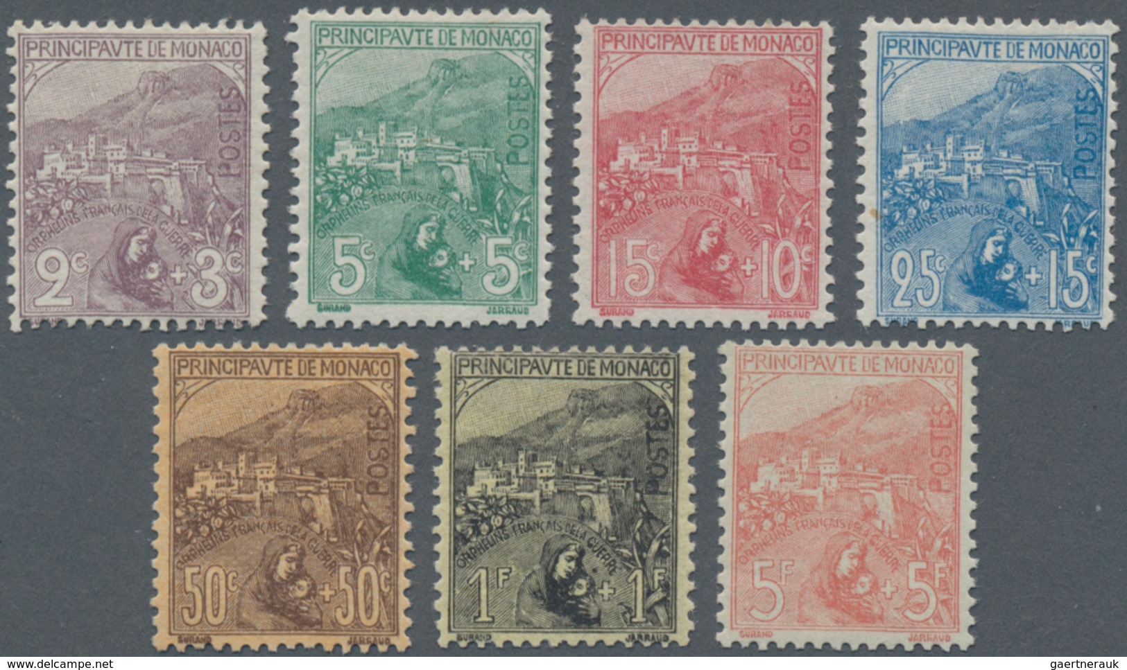 Monaco: 1919, War Orphans, 2c.+3c.-5fr.+5fr., Complete Set Of Seven Values, Fresh Colours, Well Perf - Unused Stamps
