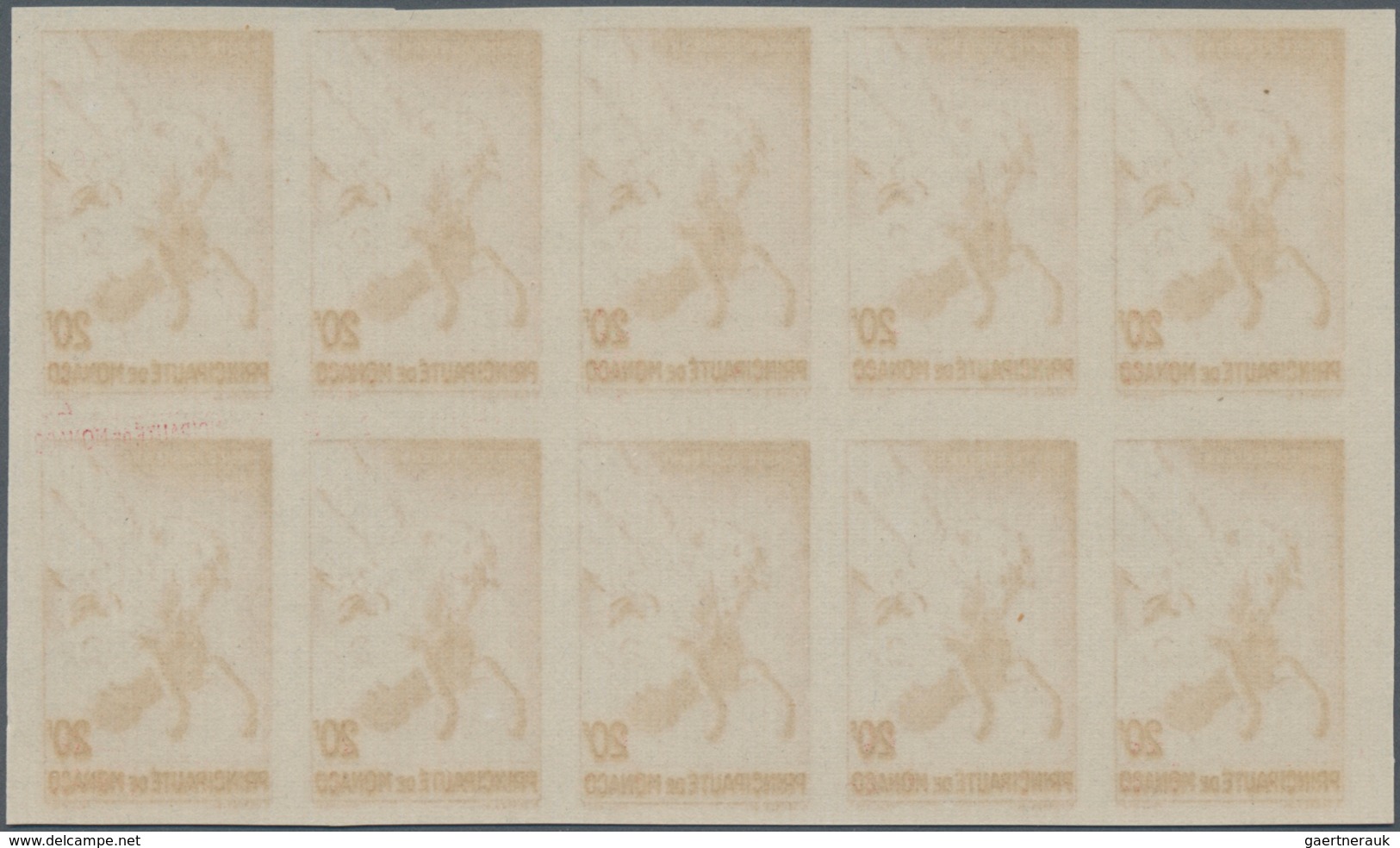 Monaco: 1942, Airmail Issue Complete Set Of Six In IMPERFORATE Blocks Of Ten, Mint Never Hinged And - Unused Stamps