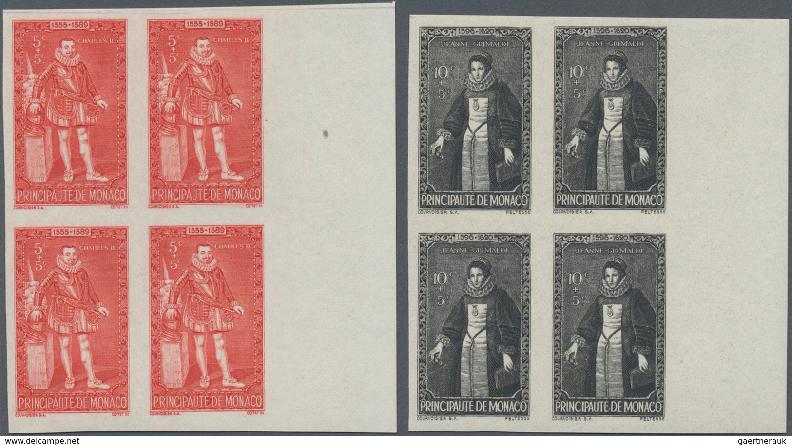 Monaco: 1942, Princes And Princesses Of Monaco Complete Set Of 15 In IMPERFORATE Blocks Of Four From - Unused Stamps