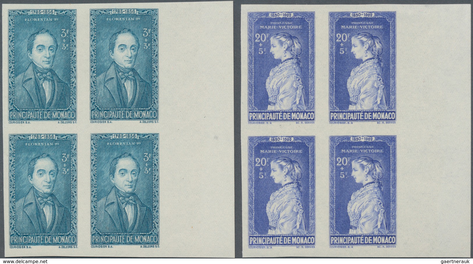 Monaco: 1942, Princes and Princesses of Monaco complete set of 15 in IMPERFORATE blocks of four from