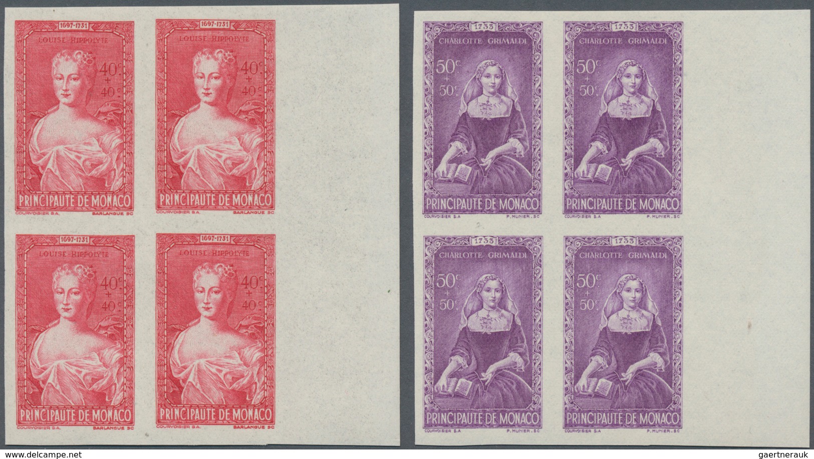 Monaco: 1942, Princes and Princesses of Monaco complete set of 15 in IMPERFORATE blocks of four from