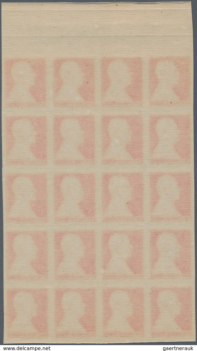Monaco: 1946, definitive issue Prince Louis II. part set of four in IMPERFORATE blocks of twenty fro