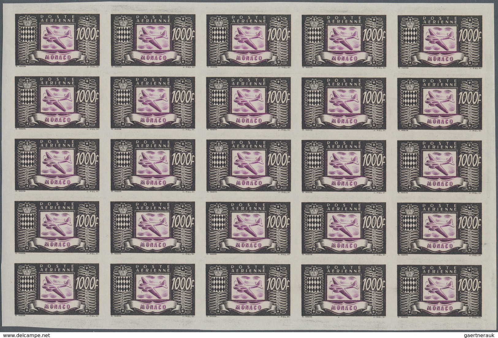 Monaco: 1949, Airmail Definitives (airplane) Complete Set Of Three With 300fr. Blue, 500fr. Greenish - Ongebruikt