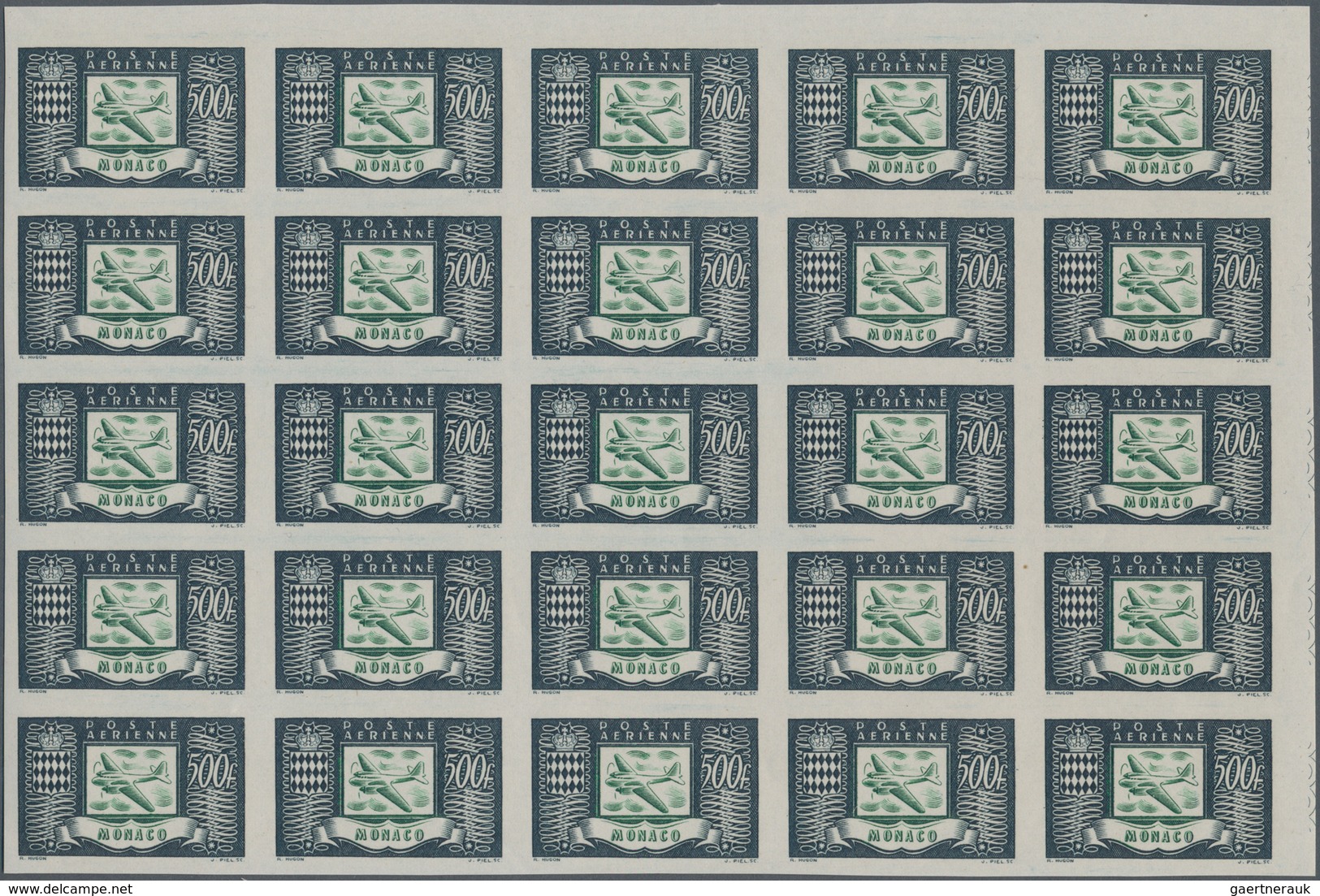 Monaco: 1949, Airmail Definitives (airplane) Complete Set Of Three With 300fr. Blue, 500fr. Greenish - Unused Stamps