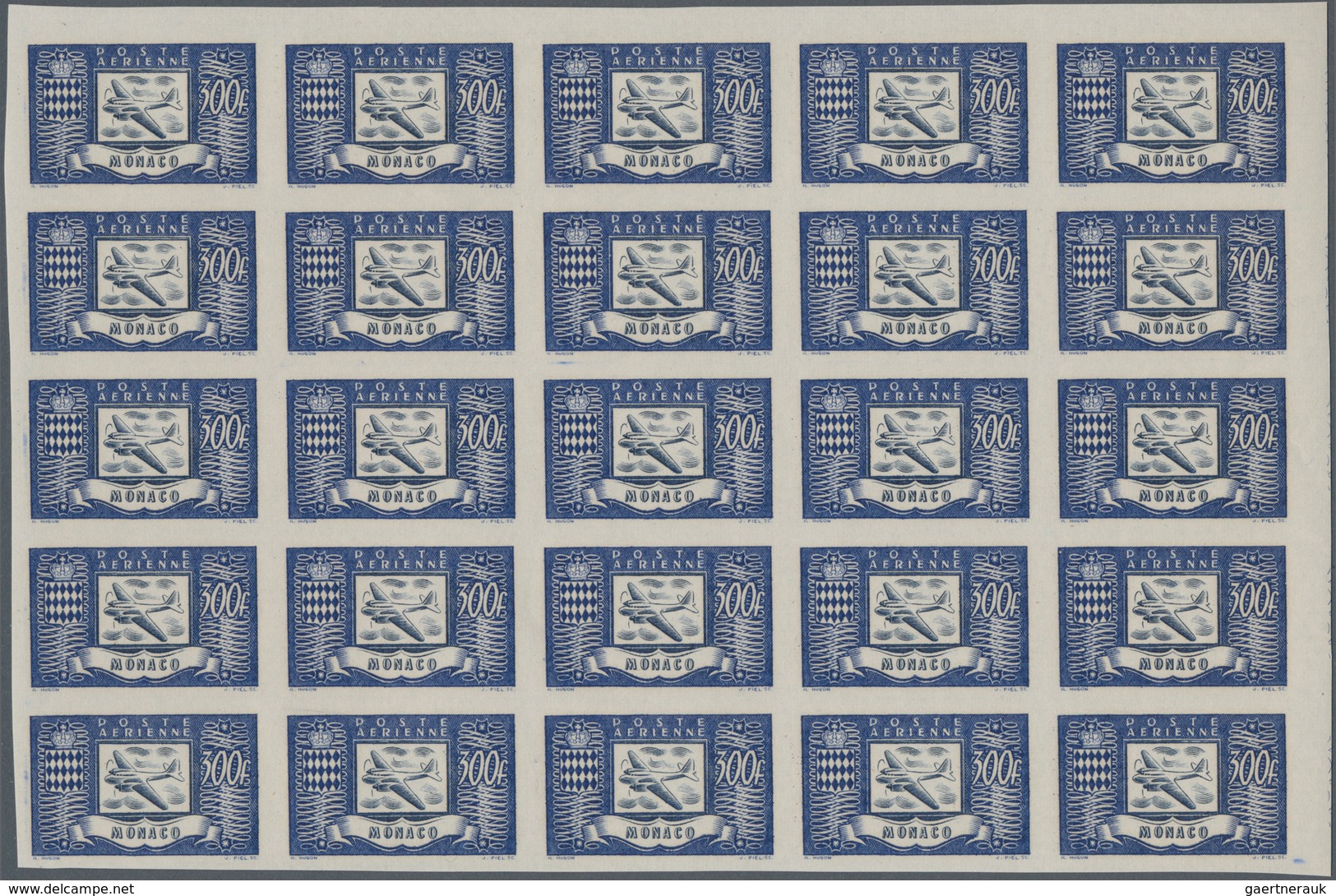 Monaco: 1949, Airmail Definitives (airplane) Complete Set Of Three With 300fr. Blue, 500fr. Greenish - Ongebruikt