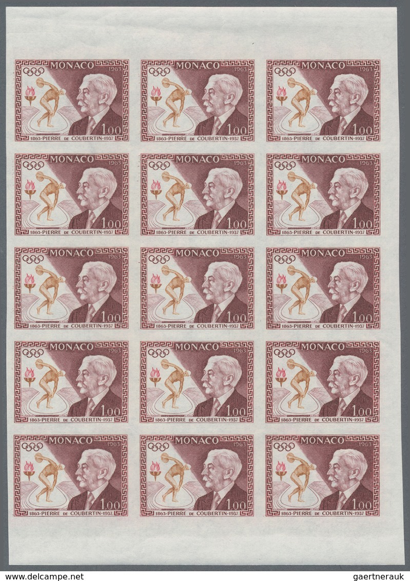 Monaco: 1963, Birth Centenary Of Pierre De Coubertin, 1fr. Imperforate Block Of 15, Unmounted Mint, - Unused Stamps
