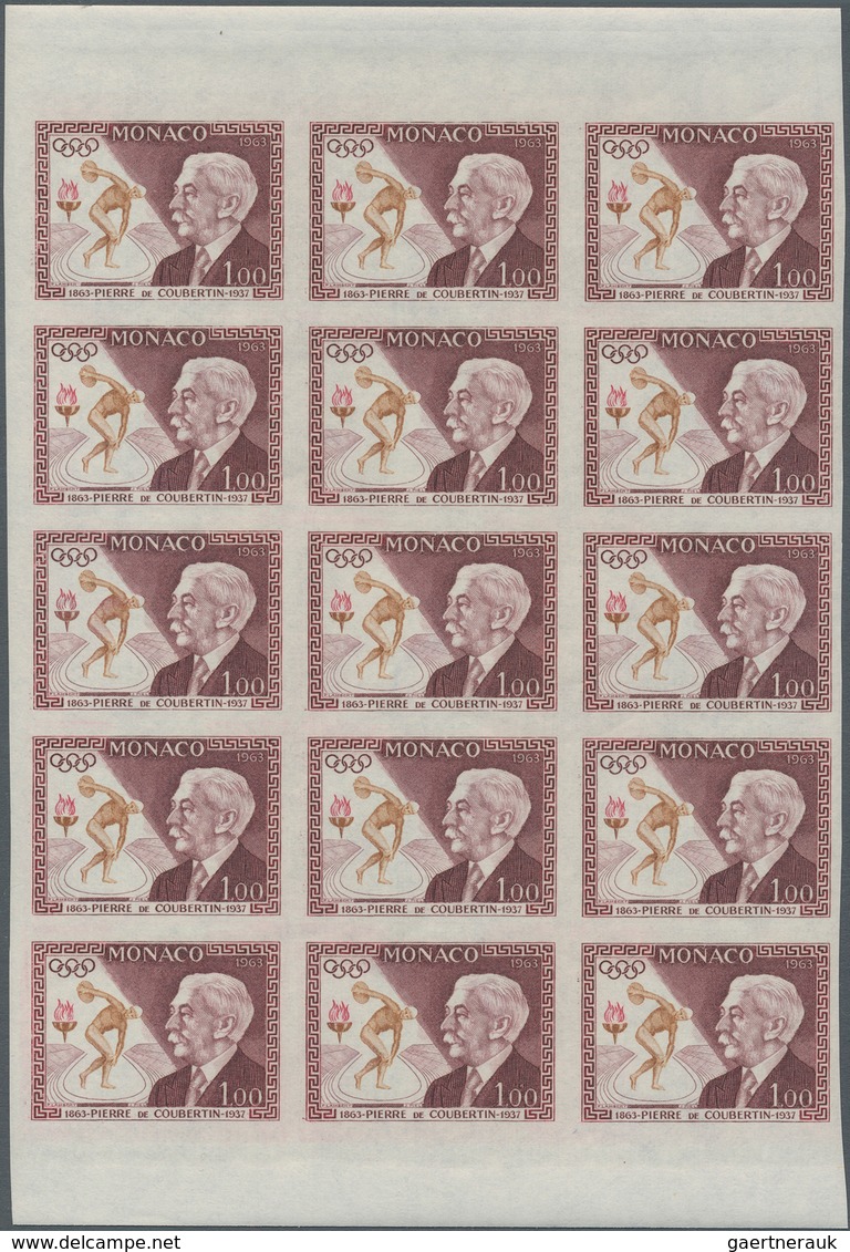 Monaco: 1963, Birth Centenary Of Pierre De Coubertin, 1fr. Imperforate Block Of 15, Mint Never Hinge - Unused Stamps