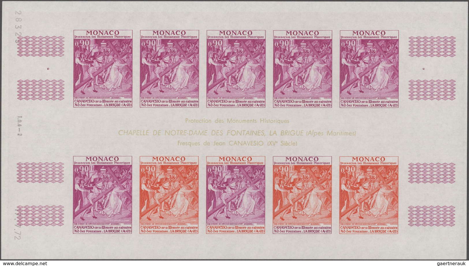 Monaco: 1972, Historic Preservation Complete Set Of Five With Each Value In Two Complete Different I - Unused Stamps