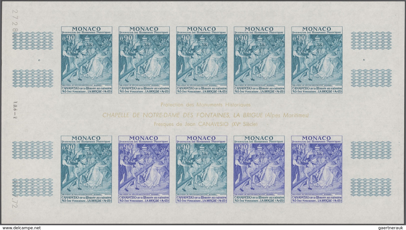 Monaco: 1972, Historic Preservation complete set of five with each value in two complete different I