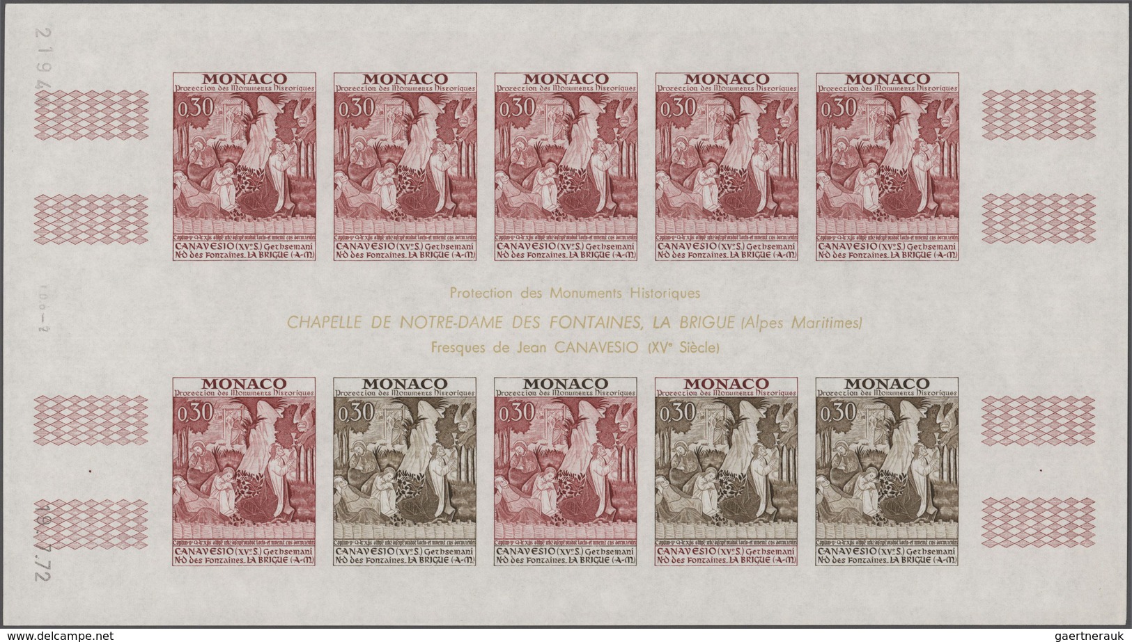 Monaco: 1972, Historic Preservation complete set of five with each value in two complete different I