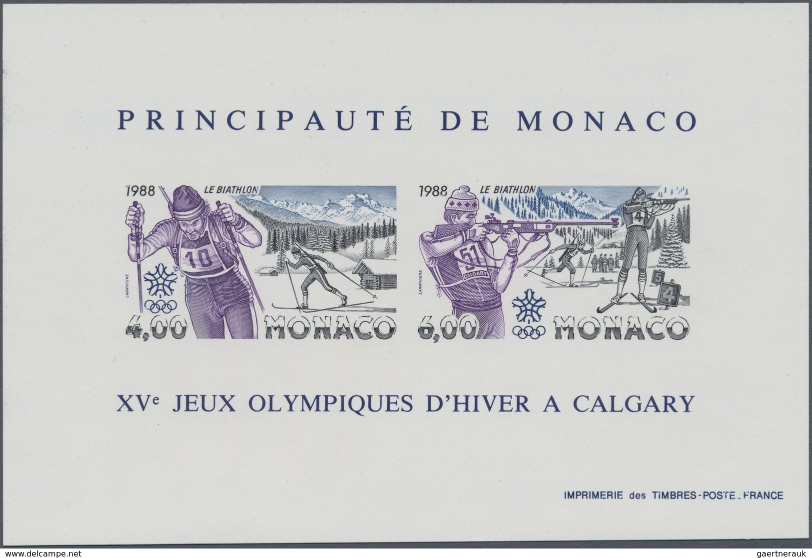 Monaco: 1988, Winter Olympics Calgary IMPERFORATE Miniature Sheet, Mint Never Hinged And Scarce, Unl - Unused Stamps