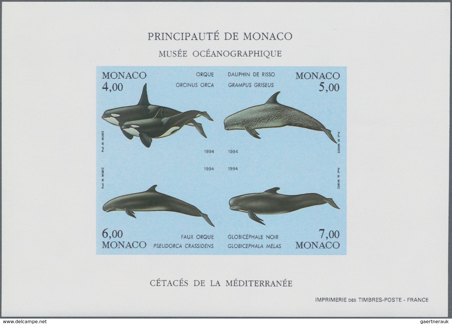 Monaco: 1992/1994, MONACO: Whales And Dolphins Set Of Three Different IMPERFORATE Miniature Sheets, - Unused Stamps