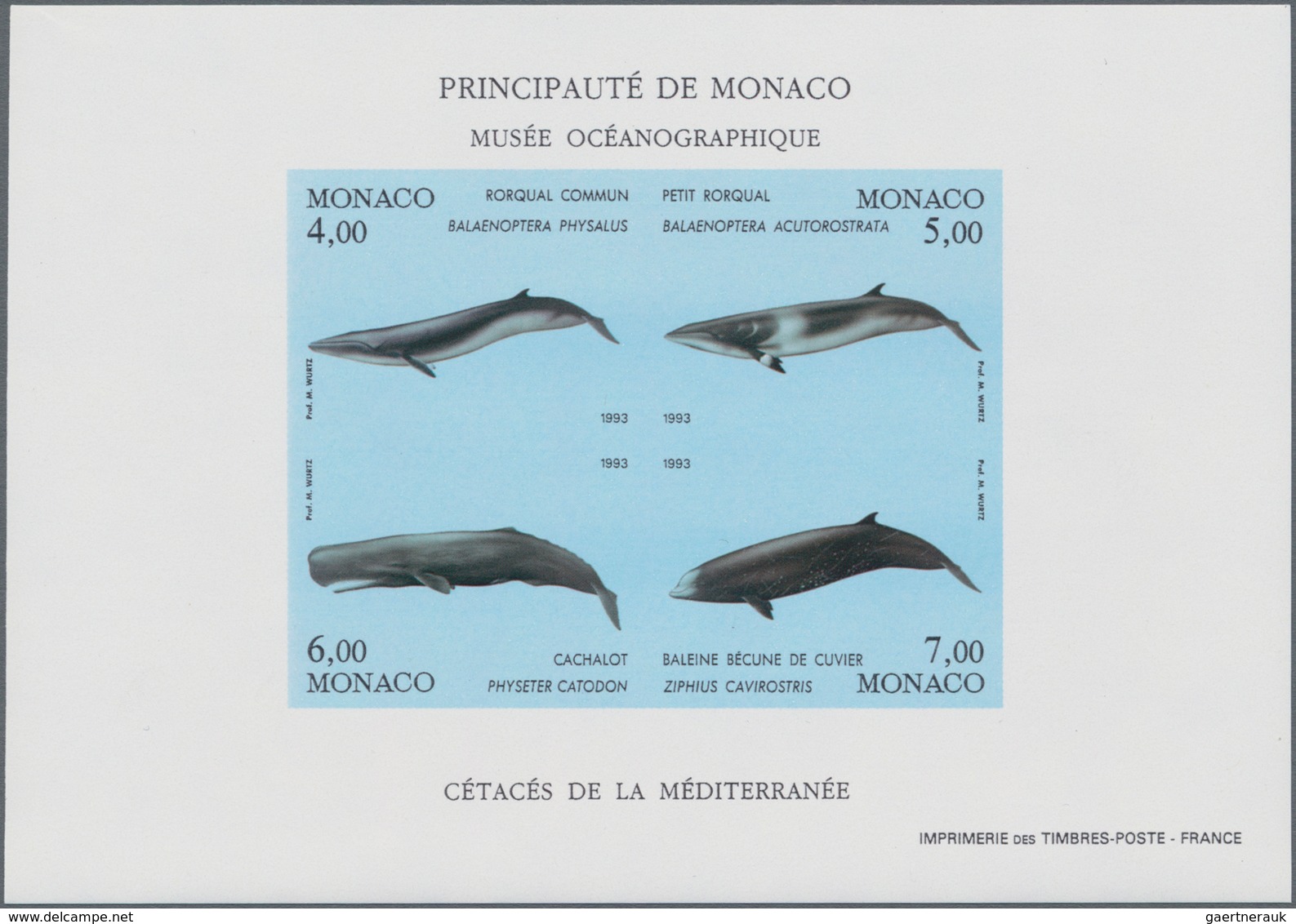 Monaco: 1992/1994, MONACO: Whales And Dolphins Set Of Three Different IMPERFORATE Miniature Sheets, - Unused Stamps