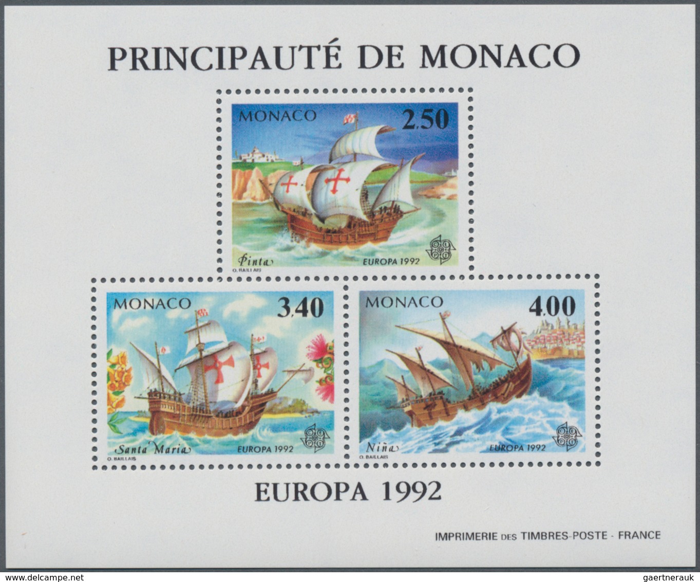 Monaco: 1992, Europa-CEPT '500 Years Discovery Of America' Perforate And IMPERFORATE Special Miniatu - Unused Stamps