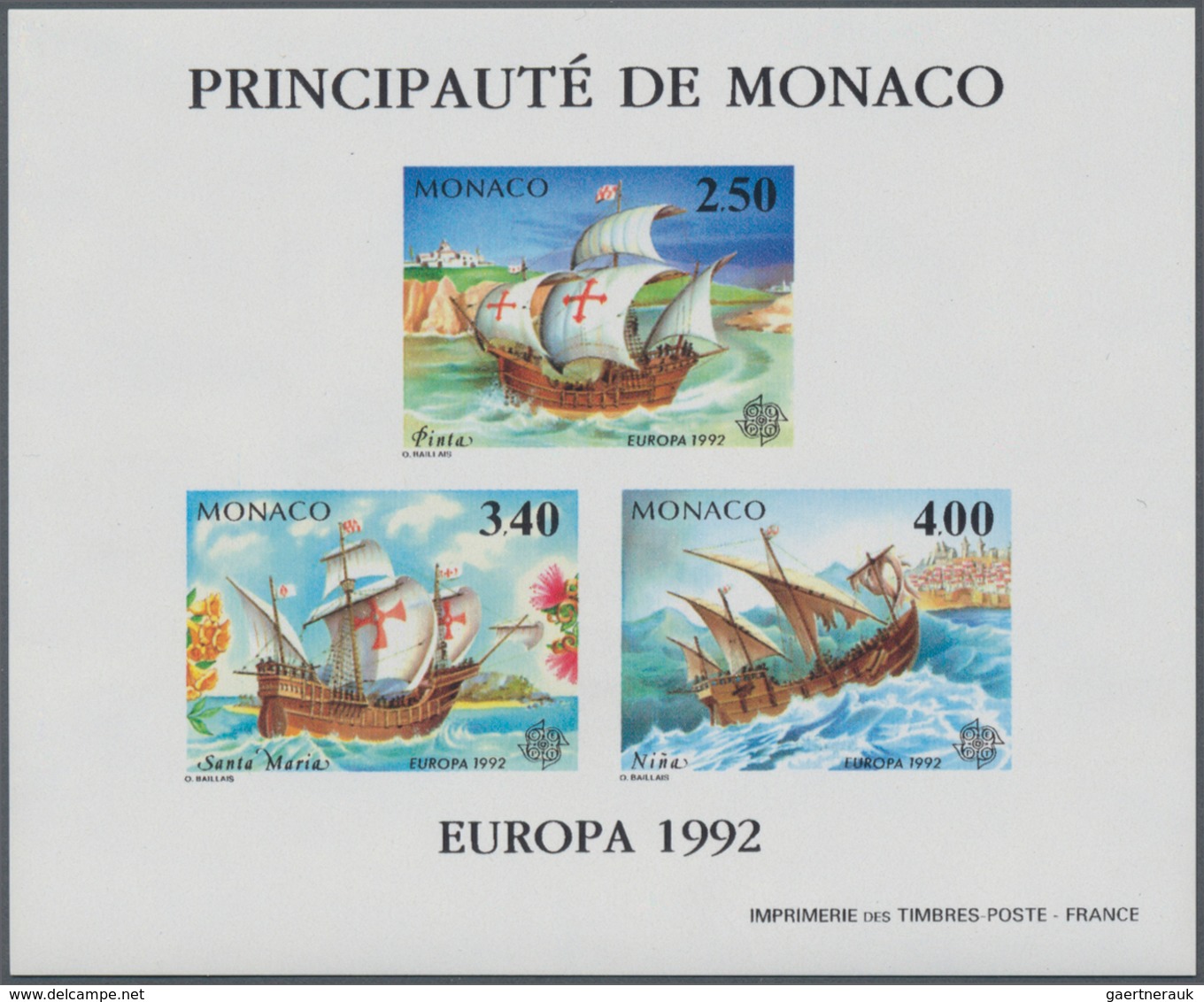 Monaco: 1992, Europa-CEPT '500 Years Discovery Of America' Perforate And IMPERFORATE Special Miniatu - Unused Stamps