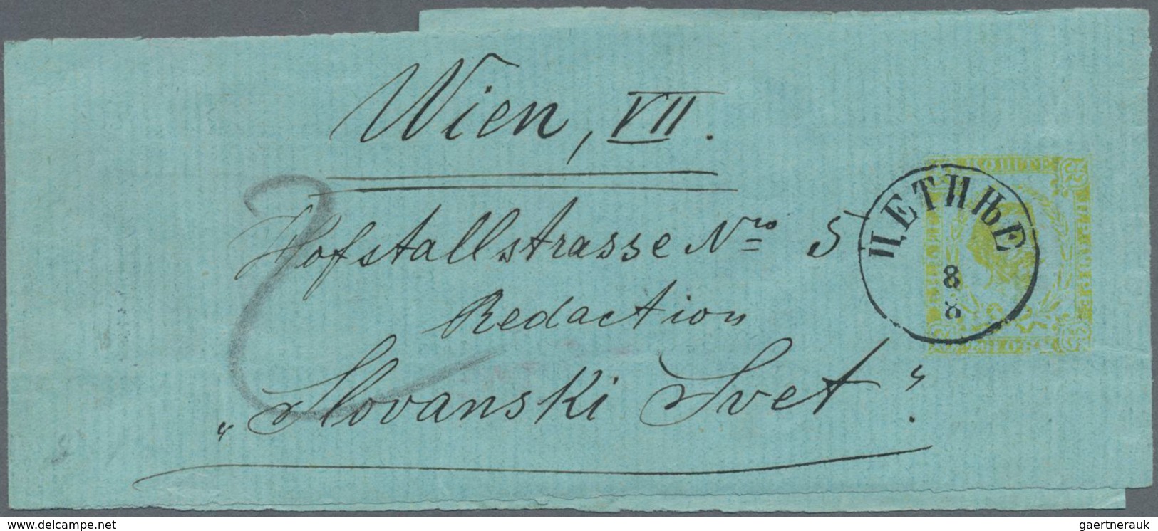 Montenegro - Ganzsachen: 1894/96 A Commercially Used Postal Stationery Wrapper 2 Nkr Yellow On Light - Montenegro