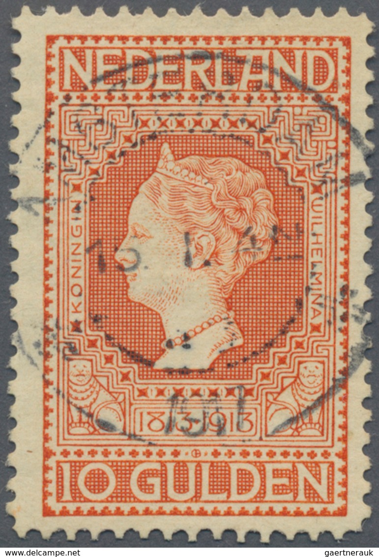Niederlande: 1913, Queen Wilhelmina 10gld. Red-orange On Yellow Very Fine Used With Central 'AMSTERD - Briefe U. Dokumente