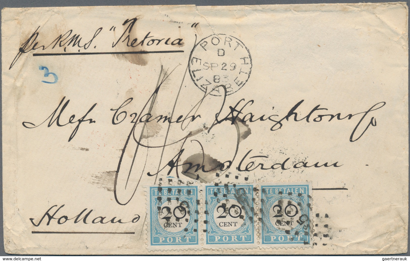 Niederlande - Portomarken: 1883, 20c. Light Blue/black, Horizontal Strip Of Three Paying Postage On - Postage Due