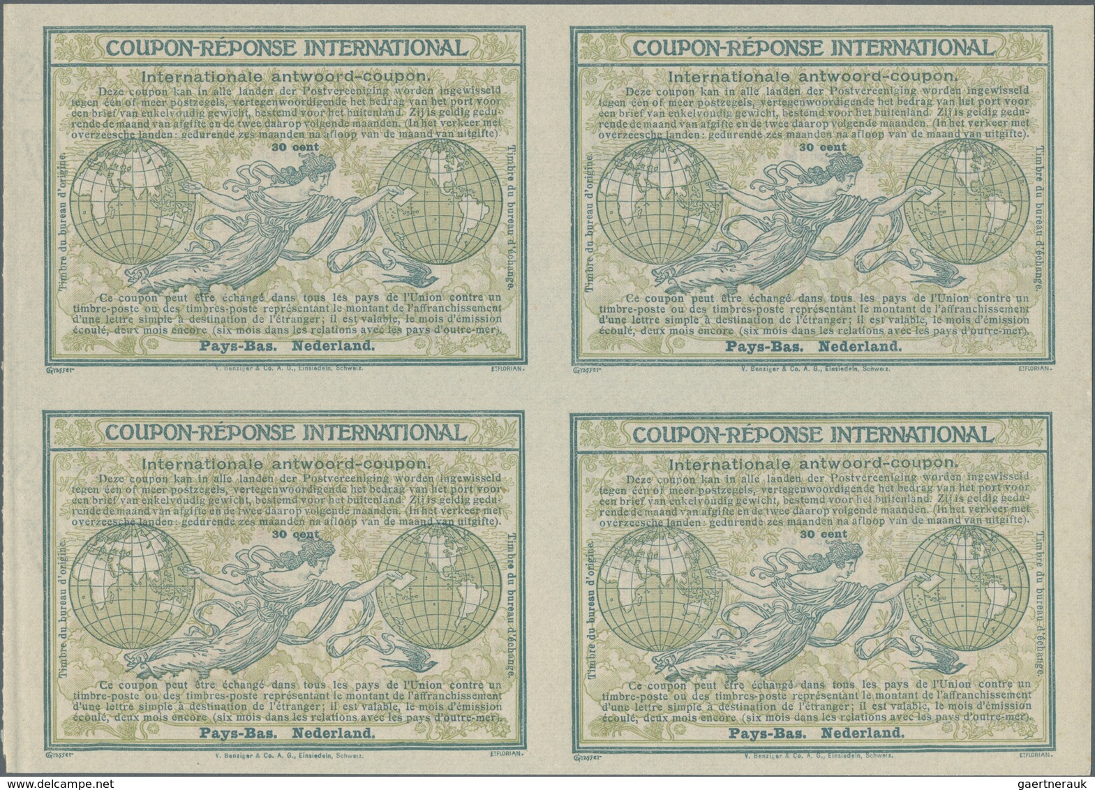 Niederlande - Ganzsachen: Design "Madrid" 1920 International Reply Coupon As Block Of Four 30 Cent N - Postal Stationery