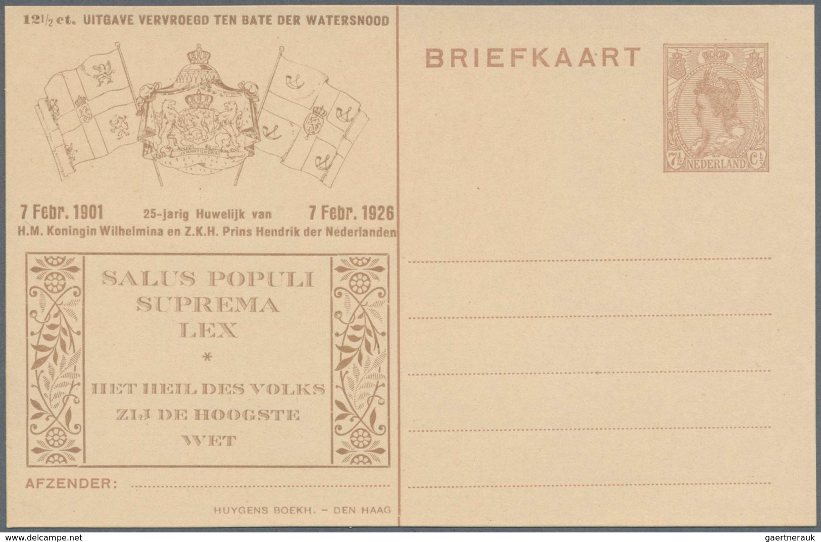 Niederlande - Ganzsachen: 1926 Two Unused Preprinted Postal Stationery Cards, Preprinted In Black An - Postal Stationery