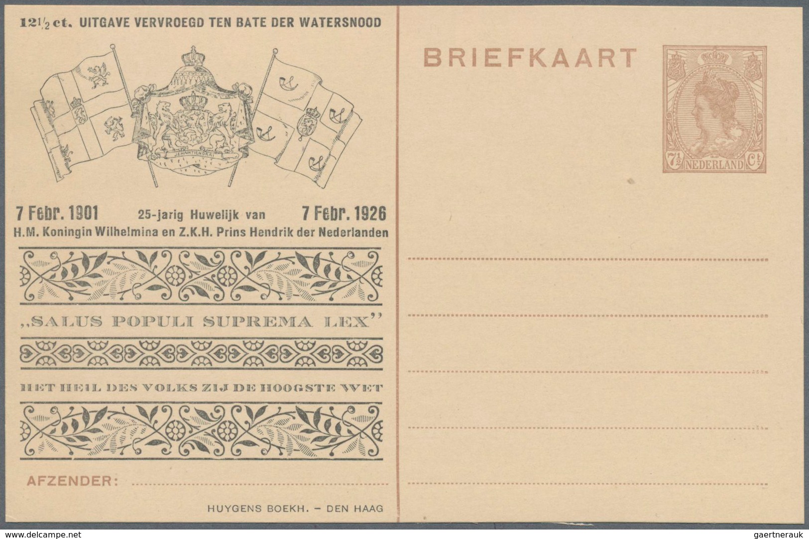 Niederlande - Ganzsachen: 1926 Two Unused Preprinted Postal Stationery Cards, Preprinted In Black An - Postal Stationery