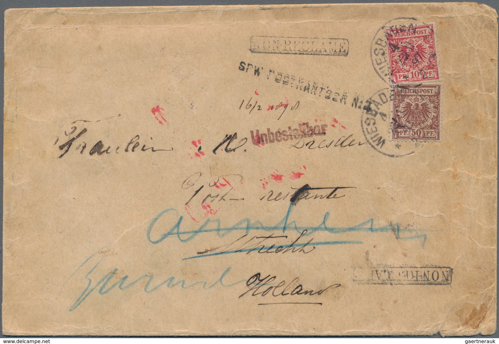 Niederlande - Stempel: 1897, "SPW POSTKANTOOR No. 4", Single Line Handstamp On Cover From Germany, F - Poststempel