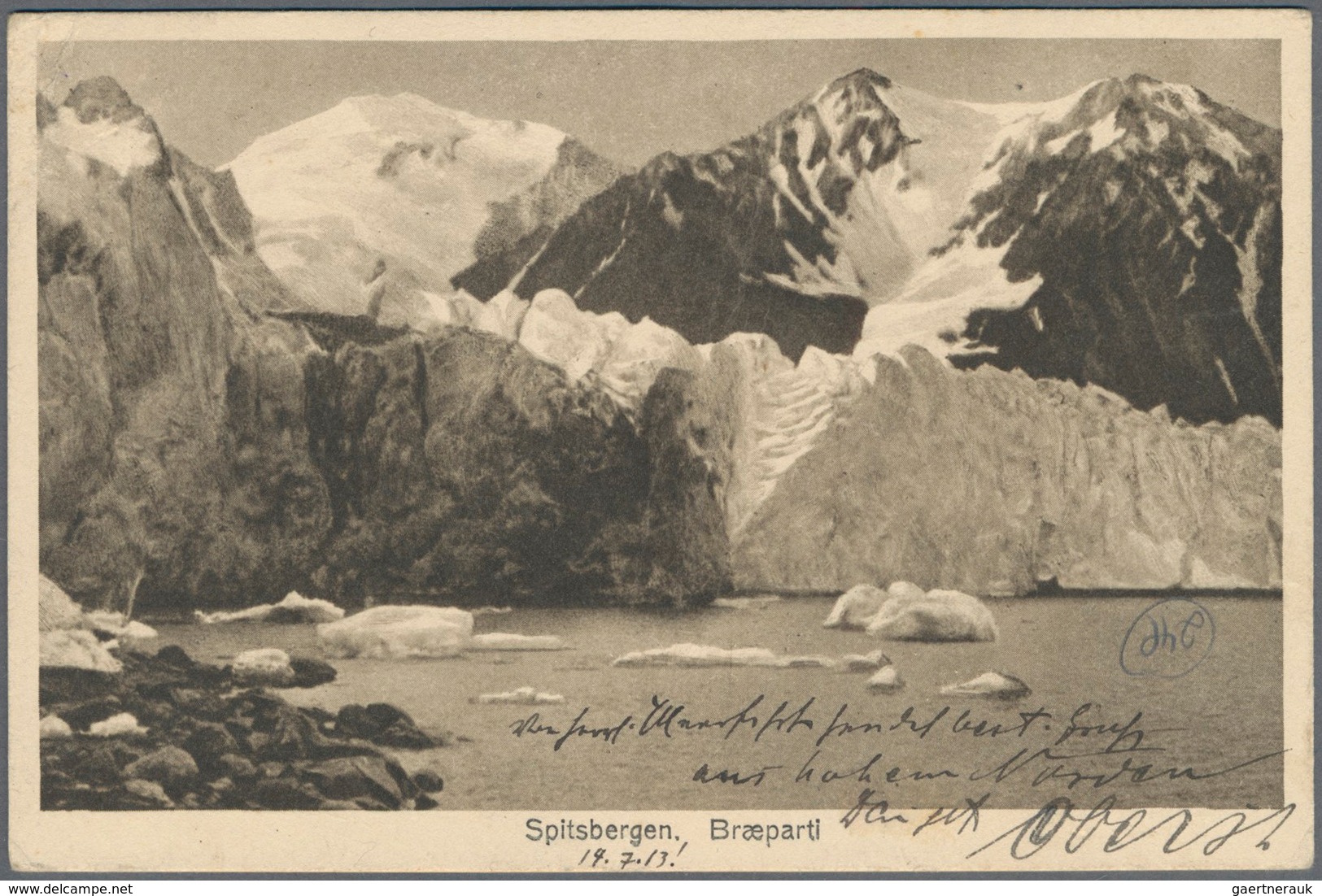Norwegen - Privatpost Spitzbergen: 1913: 5 Öre Brown "Fighting Ice Bears", Tied By Violet "DIGERMULE - Ortsausgaben