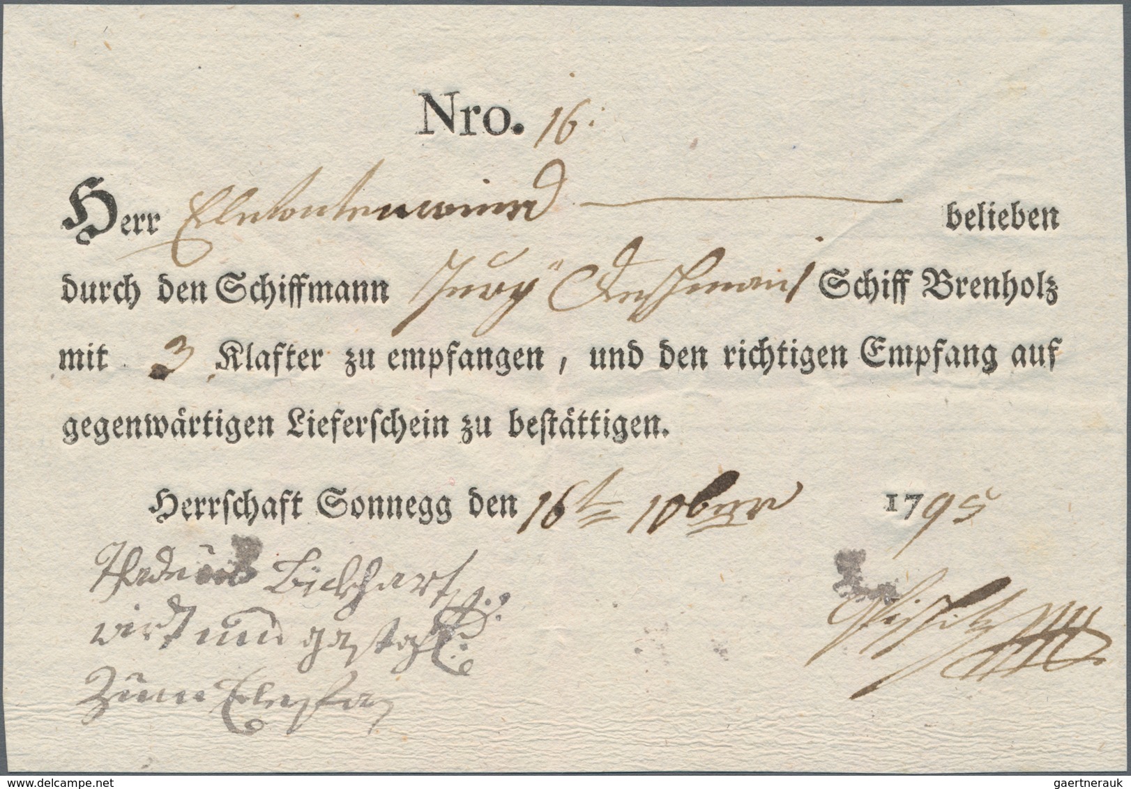 Österreich - Vorphilatelie: 1795, Kärnten Herrschaft Sonnegg Bei Sittersdorf: Aktenfrische Empfangsb - ...-1850 Prephilately