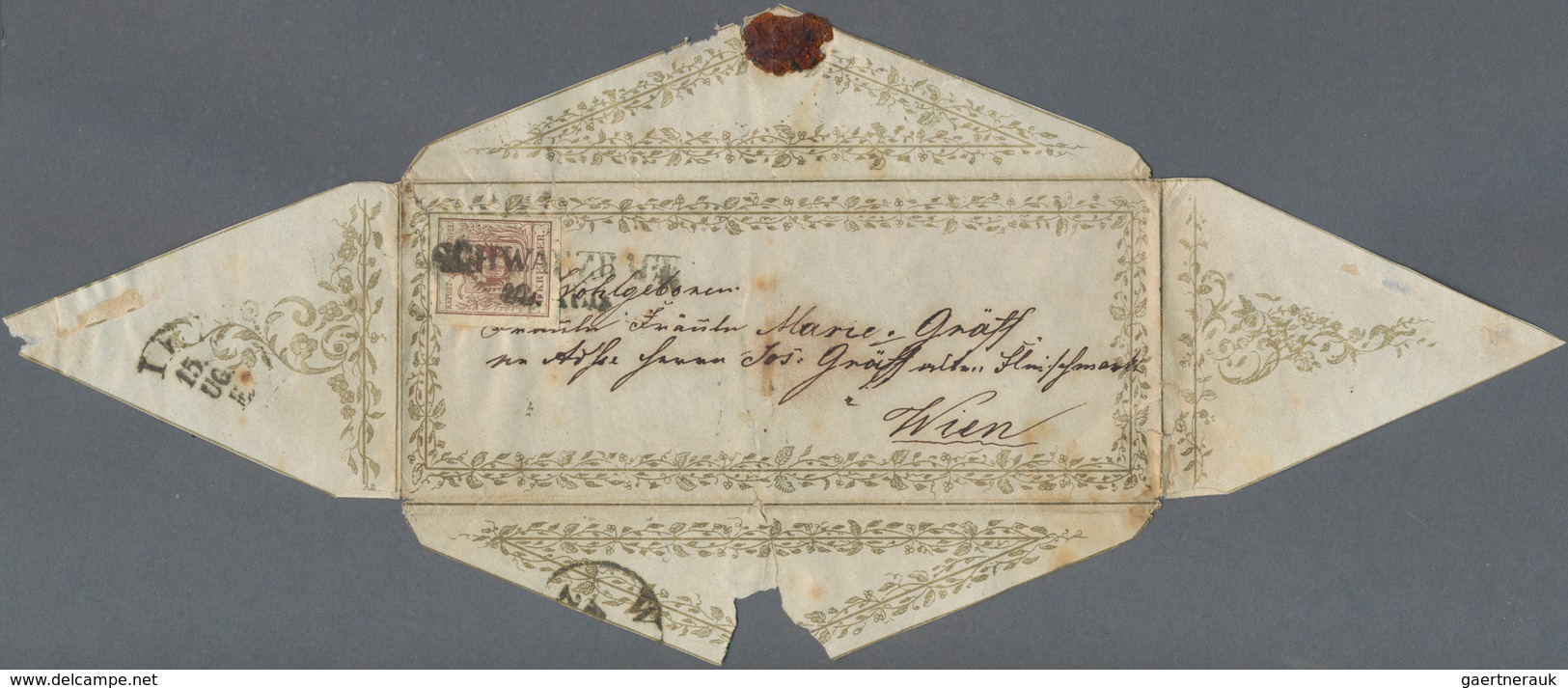 Österreich: 1850 Ff.: Reichlich Bedrucktes, Kleines Zierbriefkuvert, Verwendet Von Schwa(e)zbach Nac - Used Stamps