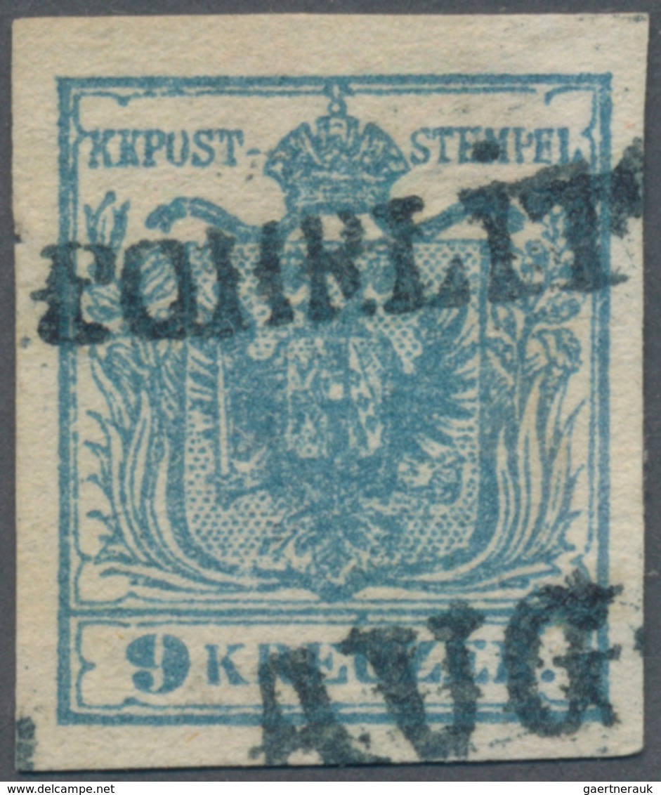 Österreich: 1850, 9 Kr. Handpapier Type I, Grünlichblau P 120, VP 2 Aus Der Z III, Bst. 70. Blaustem - Used Stamps