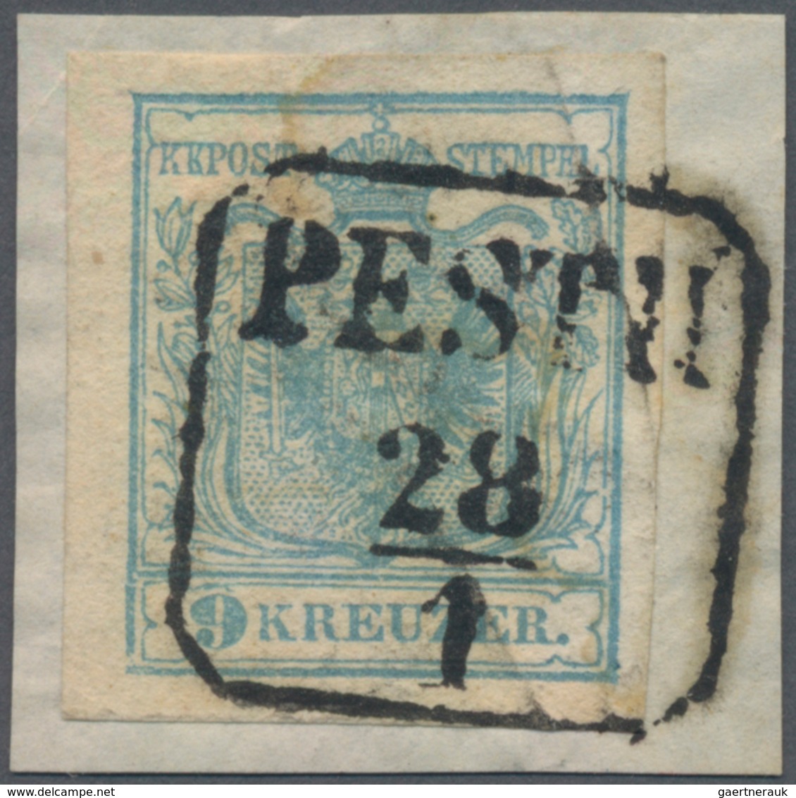 Österreich: 1850, 9 Kr. Handpapier Type I, Hellgraublau P 63 Auf Briefstück, VP 1 Aus Der Z III, Bst - Used Stamps