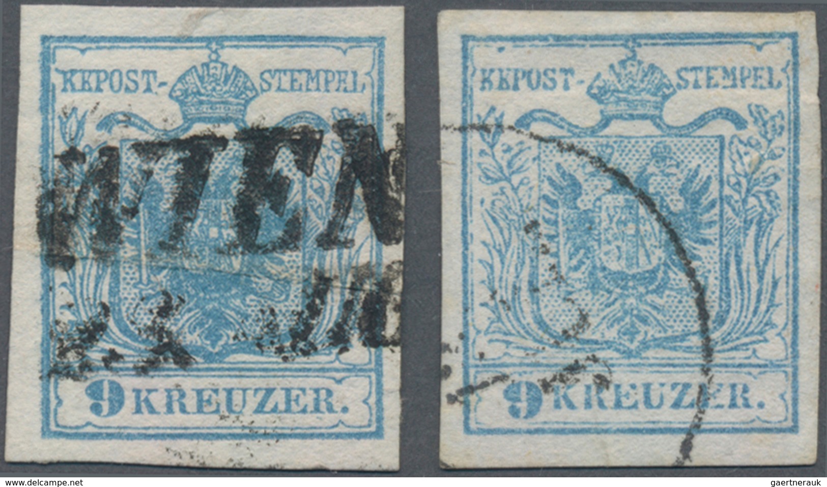 Österreich: 1850, 9 Kr. Handpapier Type I, Zwei Werte Mit Hoher Bzw. Tiefer "9", Je Gestempelt Und F - Used Stamps