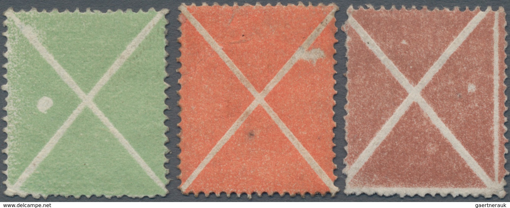 Österreich: 1858, Drei 'Große Andreaskreuze' In Grün (ohne Gummi), Rot (Originalgummi Aber Gummimgl. - Used Stamps