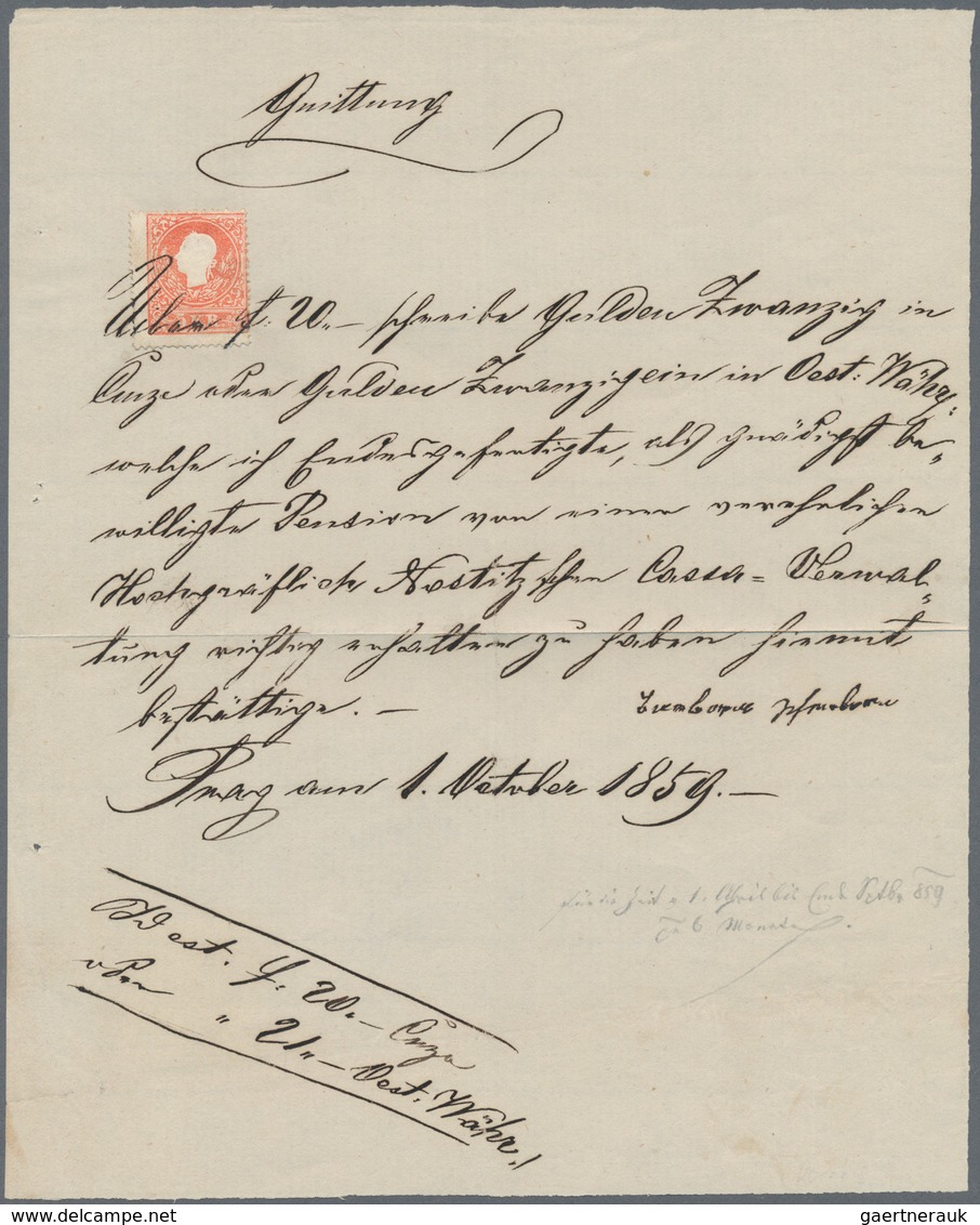 Österreich: 1859, 5 Kr Rot, Type II, Gut Gezähnt, FISKALISCH Verwendet Als Gebühr Und Entwertet Durc - Used Stamps